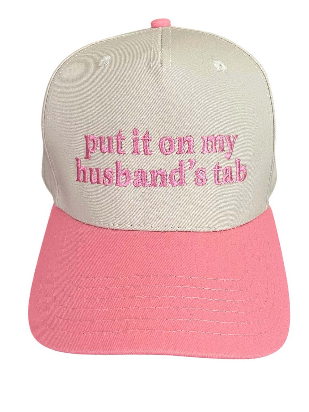 KatyDid Put It On My Husband’s Tab Cream Pink Trucker Hat Snapback Cap One Size
